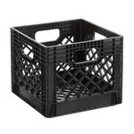 Juggernaut Storage 16QT Heavy-Duty Plastic Milk Crate Black with Built-in Handle