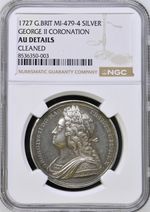 1727 George II Great Britain Silver Coronation Medal AU Details Cleaned NGC