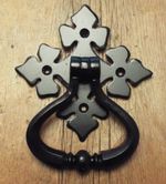 RECLAIMED VERY LARGE 16cm GOTHIC IRON CHURCH TREFOIL TWIST HANDLE DOOR PULL #G2