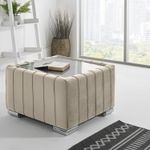 Coffee table velvet mirrored glass top plush velvet upholstered panel design