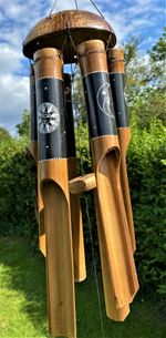 STUNNING BAMBOO LARGE  WINDCHIME - COCONUT  (ZODIAC SYMBOLS)