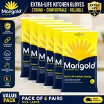 Marigold Extra Life Kitchen Gloves Large 6 Pairs Rubber Washing Up New