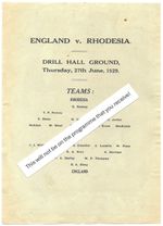 VERY RARE Football Match Programme - June 1929 Rhodesia v England