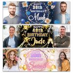 Personalised birthday photo banner man woman girl  party poster pink gold blue