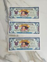 Three 1993 $1, DISNEY DOLLAR - Disney World.. Disneyland Consecutive serial No..