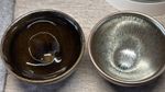 Pair Jian Kiln Style Porcelain Cups Tea Dust Glaze & Silver Glaze Bowls Set of 2