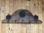 Antique 19thC Primitive Game Rack Hand Carved Folk Art Wrought Iron 5-Hook Treen