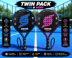 PADEL RACKET Twin Pack Pink Blue Carbon Fibre STRYKR 2 Rackets with Carry Case