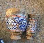 Vintage pair of Ceramic Moroccan bongos. goat skin
