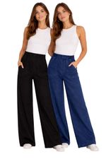 Ladies EX M&S Wide Denim Trousers Elasticated Waist High Rise Stretch RRP £35