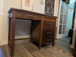 Ex-Cadbury Bournville Factory Vintage Utility Desk | Solid Wood, Brushing Slide