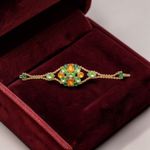 Husar.D Czech Glass Bracelet Victorian Style Large Teardrop Matquise Square 