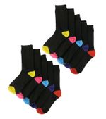 10 Pairs Of Kids Black Multi Socks, Boys Girls Heel & Toe Socks