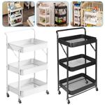 3 Tier Folding Trolley Cart Metal Storage Rack Rolling Shelf Beauty Office Wheel