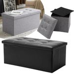 Folding Ottoman Storage Box Pouffe Seat Stool Home Chair Foot stool Bench LINEN