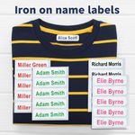 Iron On Name Labels Personalised Black School uniform Care Home Taps Tag Lot