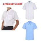 3 Pack Boys Shirt Top White School Uniform Mens Sleeve Shirts 12-21" Plus Size
