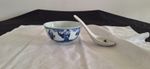 Vintage Blue and White Chinese Porcelain Rice Soup Bowl with Spoon