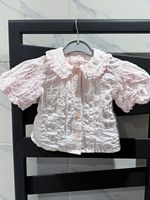 M&S Baby Girls White Collared Short Sleeve Button Ruffle Blouse 9-12 Months
