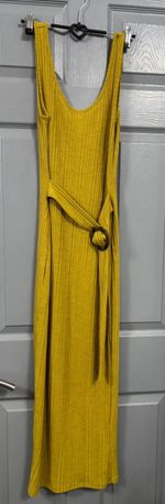 F&F Mustard Ribbed Midi Dress with Belt - Size 6