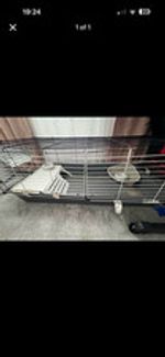 Small Animal Steel Wire Cage Plastic Base Single Tier Bottle Bowl Grey