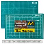 A4 Cutting Mat Self Healing Non Slip Grid Craft Board with 30cm Metal Ruler