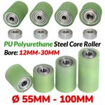 PU Polyurethane Steel Core Roller With Two Bearing Guiding Wheel Flat Ø55-100mm