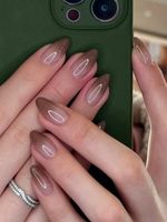 24pcs Brown Almond Press On Nails Tie Dye Gradient with File & Jelly Gel UK