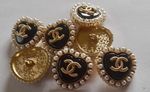 14 Chanel Button 23 mm Black Pearl  Heart Gold Tone Metal
