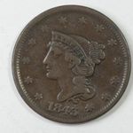 1843 USA 1c Braided Hair Large Cent VERY FINE