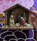 Vintage Christmas Nativity Scene Rustic Ceramic & Wood Stable 