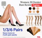 Women's Ladies 20 Denier Ladder Resist Tights - Medium Large XL  - 1/3/6 Pairs