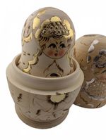 Vintage Wooden Matryoshka Nesting Dolls 5 Piece Hand Painted Gold Floral