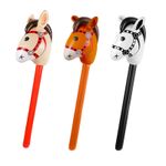 3Pcs Inflatable Horse Stick Inflatable Hobby Horse Set Black Red Brown 21x95cm