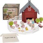 Premium Childrens Toy Small Farm Yard Wooden Kids Play Set Animals Fences