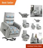 Luxurious Grey Power Lift Recliner with 8-Point Massage for Ultimate Comfort