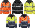 Mens Premium Hi Vis Bomber Jacket Hi Viz Waterproof Workwear Coat 