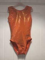 Pink Branded Leotard Orange Rust Shine Size CME 28 With Black Diamonte Detail