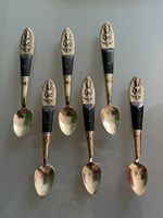 Vintage Siam Bronze Brass Dessert Spoons Set of 6 Thai Ice Cream Teaspoons Wood