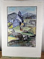 MOLLIE WALLACE ORIGINAL WATERCOLOUR CHURCH LANDSCAPE ASHDON ESSEX