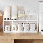 Kitchen Counter Bottle Drying Rack Mug & Cup Holder Removable Drain Tray White