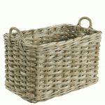 Rattan Rectangular Log Storage Basket Grey and Buff Wicker Woven Handles