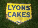 Lyons Cakes Double Sided Enamel Sign. Nice patina, see description
