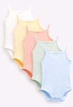 Baby Girl Tu 5 Pack Pastel Colour Strappy Ribbed Pointelle Cotton Bodysuits 0-3M