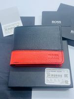 BRAND NEW HUGO BOSS MENS MADIAL RED AND BLACK LEATHER BI FOLD WALLET COIN POCK