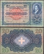 Switzerland. 20 Francs 4-12-1942 (WPM 39L) 15S 092563 pressed crisp VF.