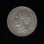 Belgium 1851 5 Francs Leopold I Silver Coin .900 KM#17
