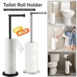 2 in 1 Toilet Paper Holder Stand Storage Rack Free Standing Bathroom Tissue Roll
