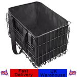 Bicycle Folding Metal Basket Rear Bike Rack Basket W/ Removable Liner Bag Black