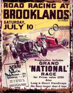 large Brooklands motor racing metal wall sign shop shed, grand prix garage art